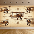 thumbnail image 7 of LUUFILx Vintage Airplane Backdrop for Aviation Themed Party Background Banner Photography Props Birthday Decoration Compass Map Style Party Supplies, 7 of 7