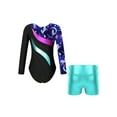 thumbnail image 2 of Sholeno Kids Girls Long Sleeve Dance Biketards with Shorts for Ballet Tumbling Gymnastics Dancewear Blue Green 14, 2 of 7