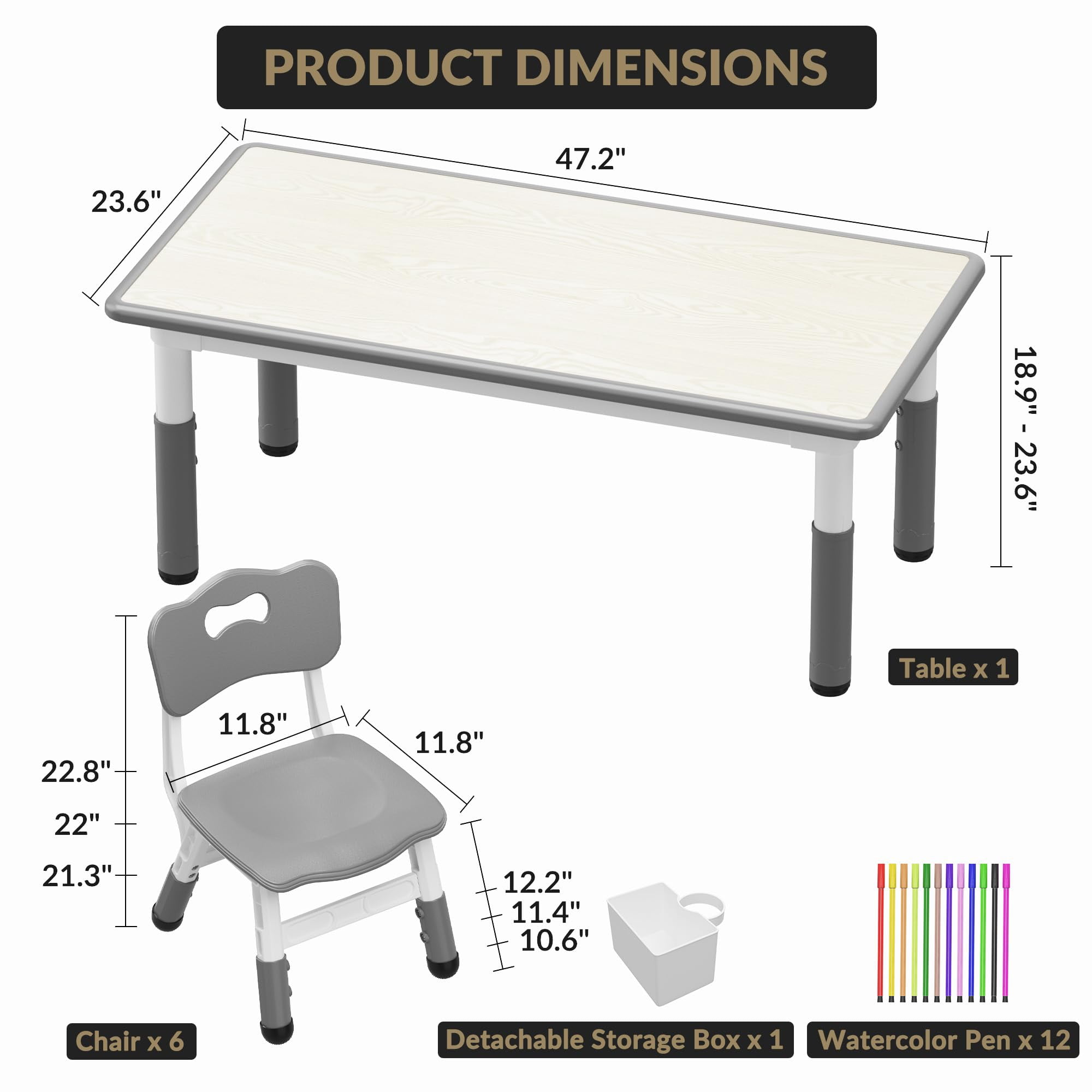 Accreate Kids Table & 6 Chairs Set with Storage Box - Height Adjustable Toddler Table for Ages 2-10, Graffiti Desktop, Non-Slip Legs - Ideal for Daycare, Classroom & Home Activities
