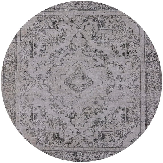 Ahgly Company Indoor Round Mid-Century Modern Silver Pink Oriental Area Rugs, 7' Round