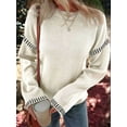 thumbnail image 5 of Sweaters for Women Solid Crewneck Loose Fit Long Sleeve Contrast Cable Knit Pullover Sweater Jumper Tops White XL, 5 of 7