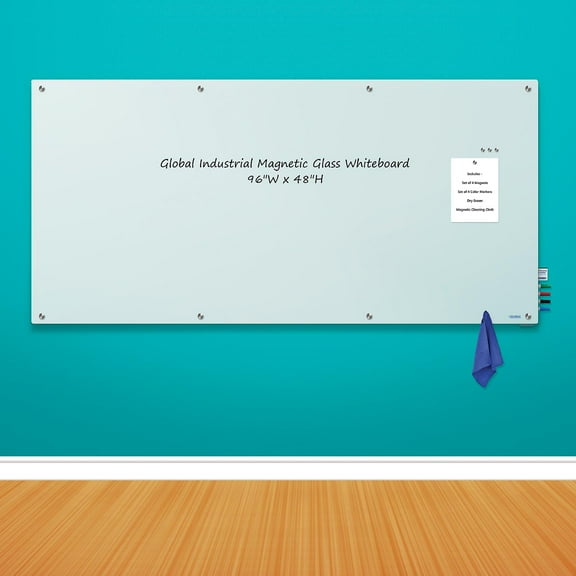 Global Industrial 695469 Magnetic Glass Whiteboard, 96 x 48 in. - White