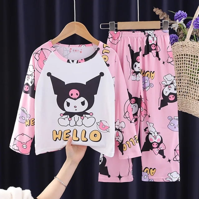 Pijama Kawaii Sanrio My Melody Kuromi Cinnamoroll para niños, ropa de dormir informal de algodón, cárdigan fino de dibujos animados, Y2k, manga larga
