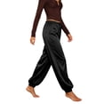 thumbnail image 6 of TEAJOPSUU Women's Silky Satin Joggers Drawstring Elastic Waist Side Pants with Pockets Elegant Lounge Tapered Legs Pants Black, 6 of 9