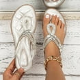 thumbnail image 2 of Mepaouo Flat Sandals for Women Dressy Rhinestone T-Strap Thong Flip Flops Dress Beach Shoes Size 6-9, 2 of 8