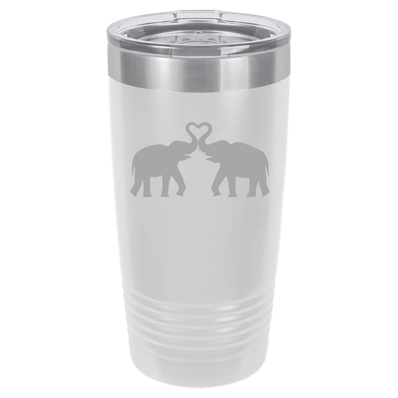 Tumbler Stainless Steel Vacuum Insulated Travel Mug Elephants Making Heart (White, 20 oz)