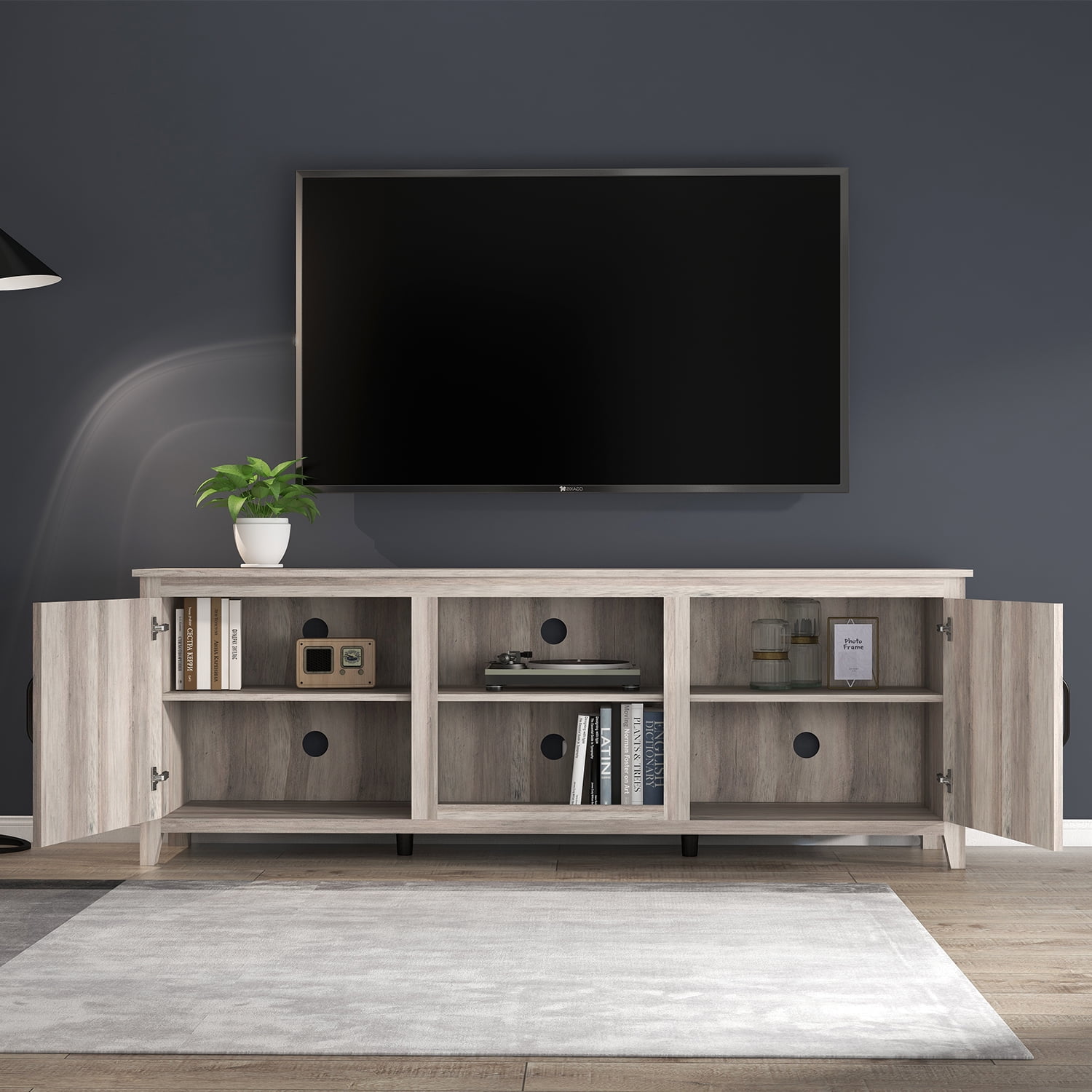 Kadyn Modern Farmhouse TV Stand, Particle Board TV Console with Two Doors, Media Console Entertainment Center for TVs up to 60", Grey