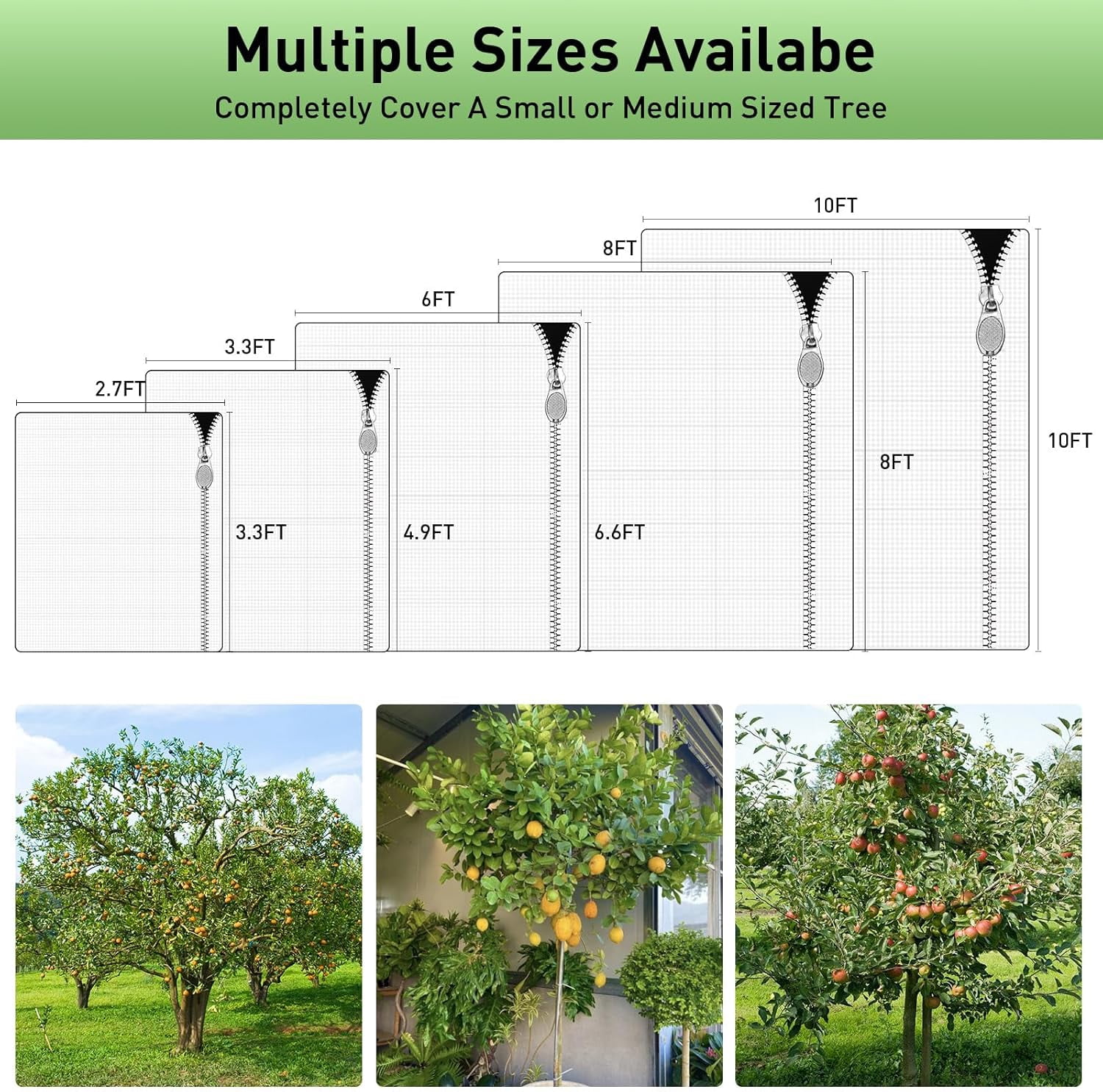 2PCS Large Fruit Tree Netting with Drawstring and Zipper, 10 x 10FT Blueberry Bush Netting Cover, Garden Bird Netting Plant Cover for Protect Plant Fruit Flower from Birds, Bugs, Cicadas, Insects