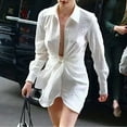 thumbnail image 2 of LLYwey Dresses for Women Fall 2024 Casual Soild Long Sleeve Blouse Shirts Shoulder- T-Shirt Dress New Long Dresses White M, 2 of 6