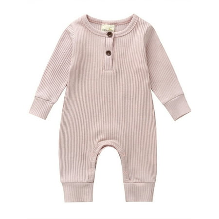 

LEVEFORD Baby Boy Girl Jumpsuit Button Solid Knitted Romper Bodysuit