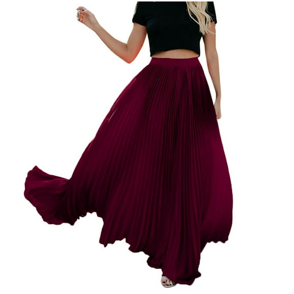 HomeGardon Women Skirts Summer Clearance! Women's 2024 Chic Elastic High Waisted A Line Pleated Shirring Midi-Long Skirt Maxi Skirt A-Line Flowy Ruffle Tiered Long Beach Skirts Black,S-3XL