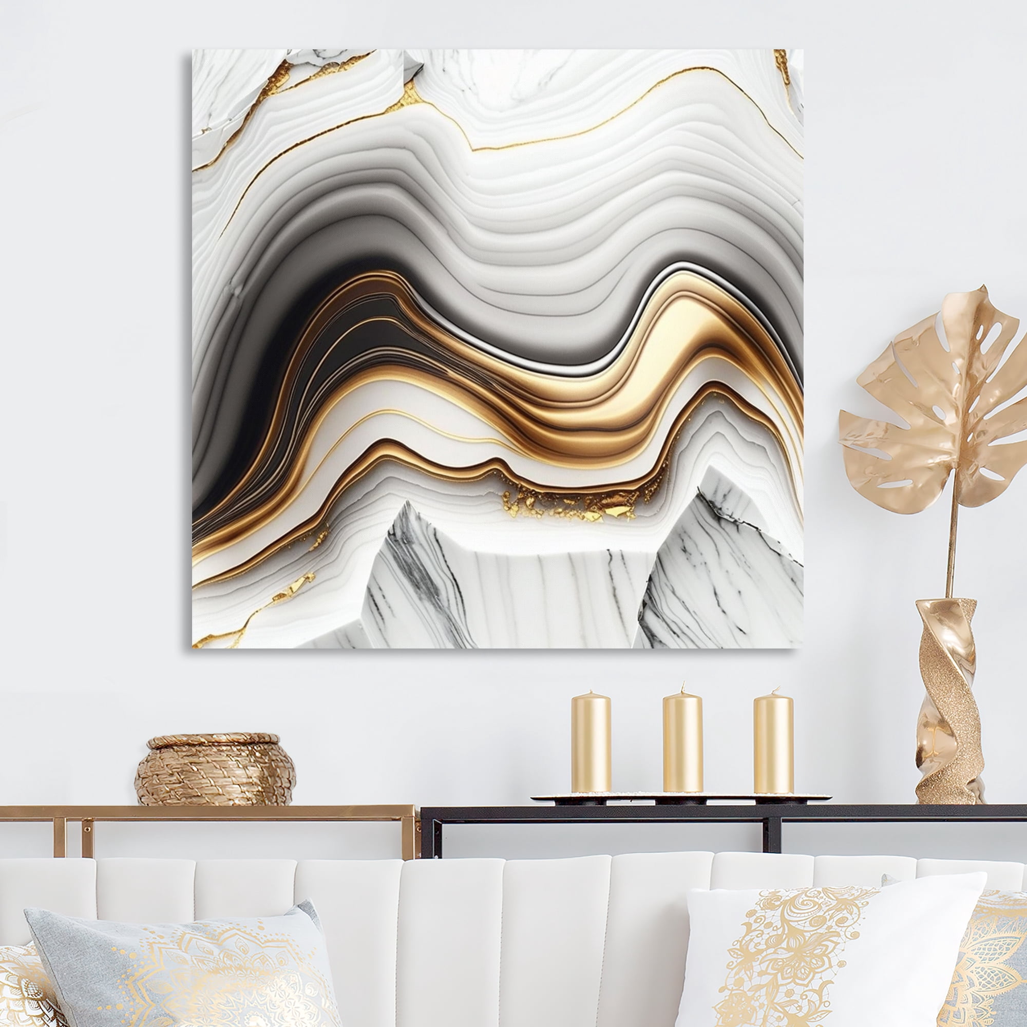 Designart Abstract Geode Waves Grey III Canvas Wall Art