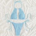 thumbnail image 3 of $15 & Under UTSJKR Women Sexy Bikini 2 Piece Summer Beach Solid Color Hollow Out Neck Tie Sexy Bikini Set Halter Top ​Tie Side Thong Bikini Swimsuits Sky Blue L, 3 of 4