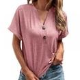 thumbnail image 2 of Baywell Women's Short Sleeve V-Neck Button Loose Casual Tops Blouse Henley T Shirts Pink S-3XL, 2 of 5