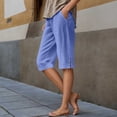 thumbnail image 4 of Capri Pants for Women 2025 Summer Elastic Waist Straight Leg Loose Linen Capris with Pockets Womens Cropped Pants, 4 of 8