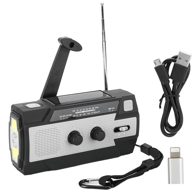 MD?090P Linterna de manivela solar Radio SOS Alarma FM/AM/NOAA Banda de onda Carga USB blanca