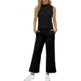 thumbnail image 3 of YATELLE Two Piece Sets for Women Summer Outfits Lounge Sets Mock Neck Tops Wide Leg Crop Pants Vacation Travel Outfits, 3 of 6