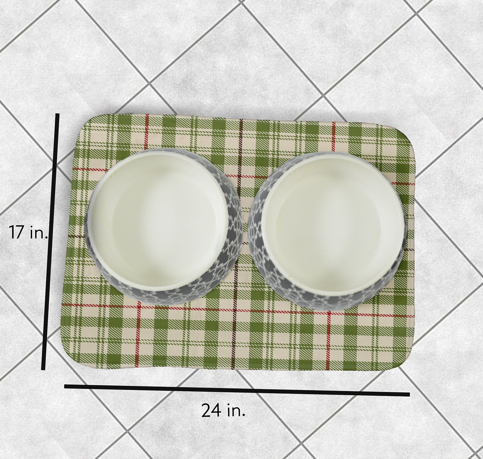 Simply Daisy Plaid Pet Feeding Mat for Dogs and Cats