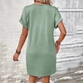 thumbnail image 4 of TAGOLD Womens Summer Dress,Plus Size Sundress for Womens,Women's Fashionable Solid Color Short Sleeved Raglan V-neck Button Up Dress, 4 of 4