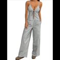 thumbnail image 1 of Conjunto de 2 Piezas para Mujer: Camiseta Sin Mangas con Cordones y Espalda Descubierta, y Pantalón con Cordón Ajustable, Conjunto de Club, Gris, Talla M, 1 of 9