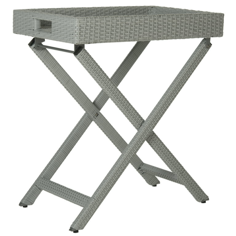 SAFAVIEH Bardia Outdoor Patio Wicker Folding Tray Table, Grey