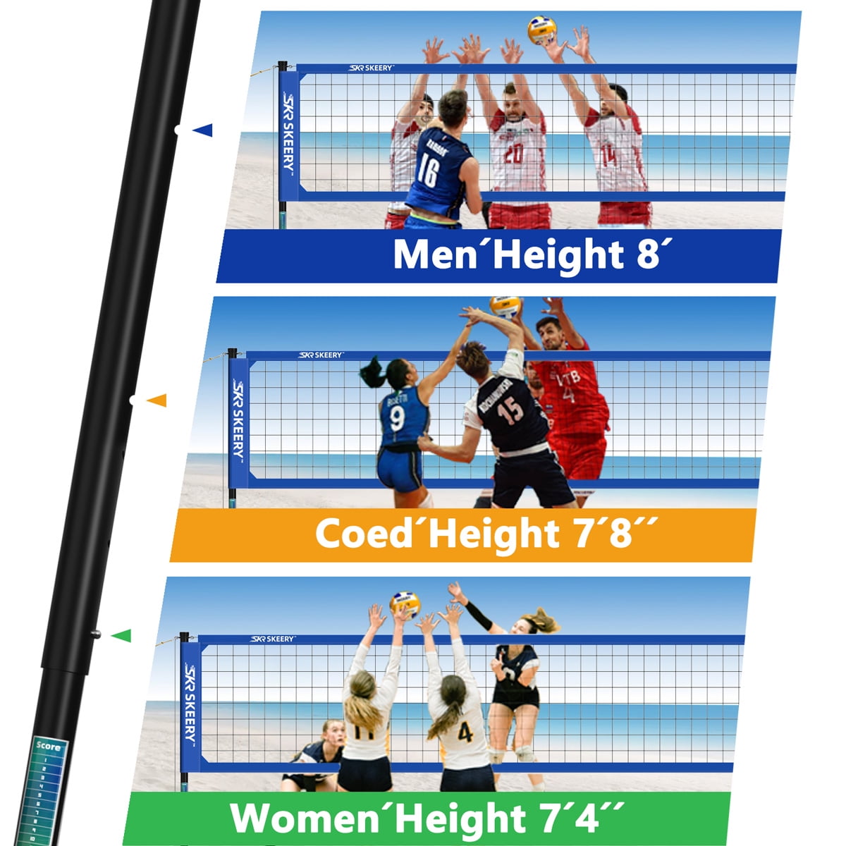 SKEERY Outdoor Heavy Duty Volleyball Net Set, Anti-Sag Design, Adjustable Aluminum Poles, Portable Volleyball Net for Backyard,Grass and Beach（Blue）