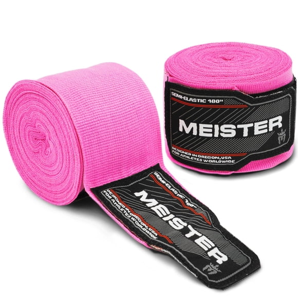 Meister Bandeaux pour les Mains Semi-Élastiques 180 Pouces pour Adultes pour MMA et Boxe (Paire) - Rose