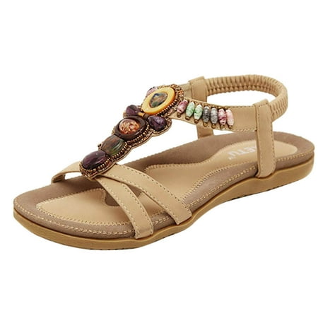 

Women s Fashion Sweet Beaded Clip Toe Flats Bohemian Herringbone Sandals