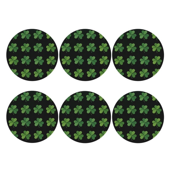 Saint Patrick'S Day Clover Set of 6 Faux Leather 4 Inch Coasters Drinks Tabletop Home Dinning Round Shape