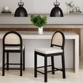 thumbnail image 2 of Nathan James Bailey Boucle Upholstered Rattan Bar Stool, Counter Height Stool with Natural Rattan Woven Back For Kitchen Island, White/Black Oak, Set of 2, 2 of 2