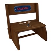 Angle View: Personalized Child's Lacrosse Espresso Flip Stool