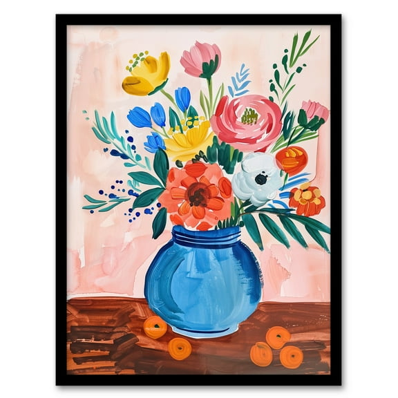 Artery8 Flower Bouquet Vase and Fruit Still Life Painting Living Room Art Print Framed Poster Wall Decor 12x16 inch