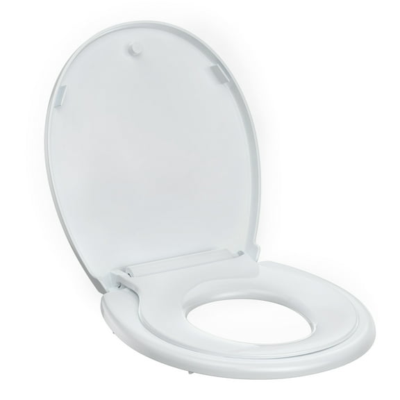 17 inch Toddler Toilet Seat with Potty Training Seat Round, 2 in 1 Toilet Seat for Family Built-in Baby Seat Removable, Soft Close   Easy Clean, PP Safe Material, White