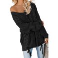 thumbnail image 1 of Women's Black/Sky Blue Love Letters Cable Knit Lace Up Sweater, 1 of 13