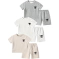 thumbnail image 4 of Fdqin Boys Shorts Sets 6Pcs Letter Print Texture Short Sleeve T-Shirt and Sports Shorts Summer Outfits for Kids White Khaki Grey 9-10 Years, 4 of 8