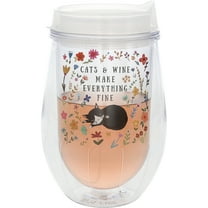 Pavilion Gift Company - Cats - 12 oz Acrylic Stemless Wine Glass with Lid