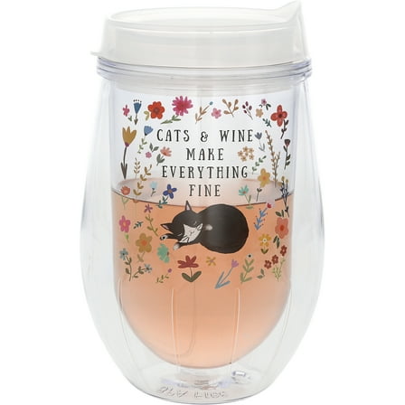 Pavilion Gift Company - Cats - 12 oz Acrylic Stemless Wine Glass with Lid
