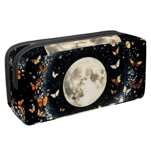 PhooArto Pencil Case, Full Moon Butterflies Dance Large Capacity Pencil Pouch Stationery Pen Bag