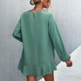 thumbnail image 6 of 2025 Clearance! 50% Off Clear! asdoklhq Womens Plus Size Tops Clearance,Women's Spring And Autumn Casual Temperament Round Neck Solid Color Lantern Sleeve Ruffle Irregular Long Sleeve Top, 6 of 6