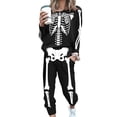 thumbnail image 1 of Women Halloween Two-piece Pajamas Set Black Skeleton Sweatshirt and Sweatpants with Pockets, 1 of 7