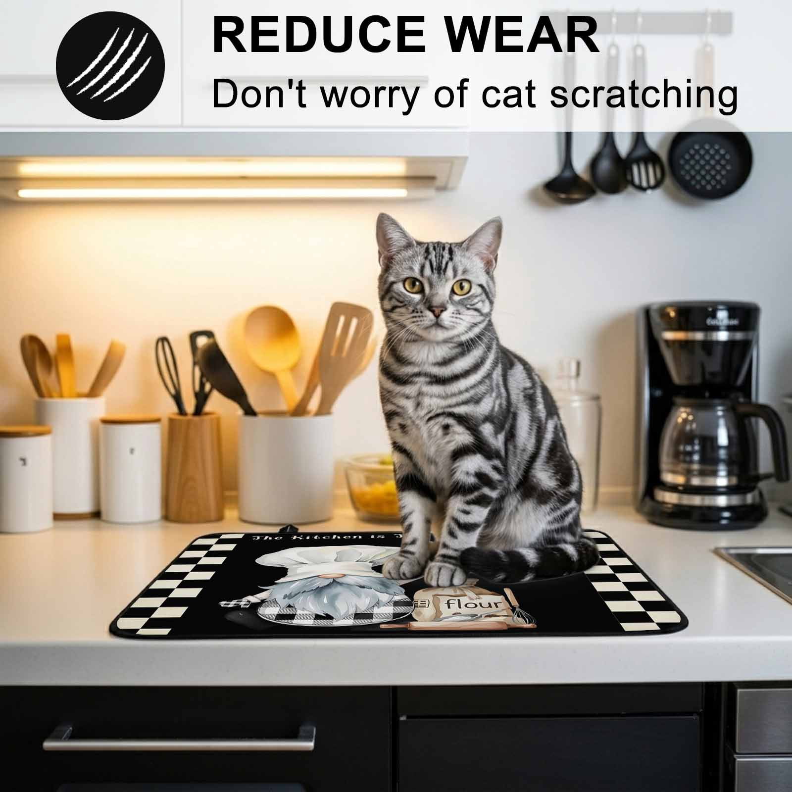 Chef Gnomes Stove Top Cover for Electric Stove, Heat-proof & Non Slip Glass Top Stove Cover Protector, Black White Plaid Dessert Maker Cake Kitchen Flat Cooktop Rubber Mat 24x21 Inches