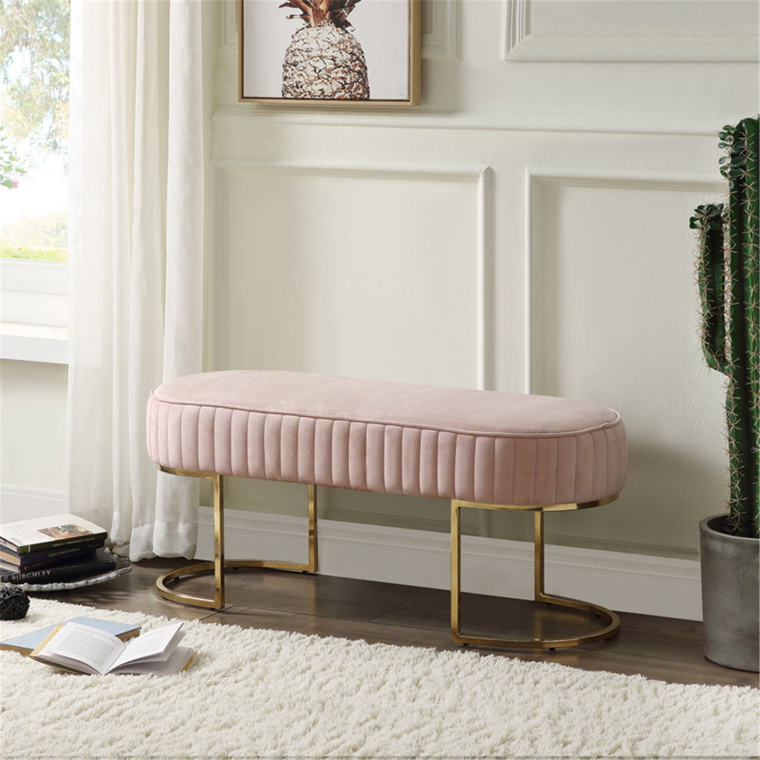 Lilola Home Julianne Tufted & Upholstered Bench, Pink