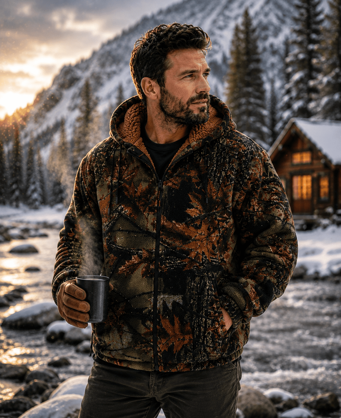 TrailCrest Men's Warm Sherpa Lined Hoodie Fleece Shirt Jacket, Classic Zip Up Camouflaged, XL