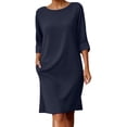 thumbnail image 2 of YHAJDS Women's Casual Long Sleeve Dress Solid Color Linen Relaxed Straight Midi Dress, 2 of 6
