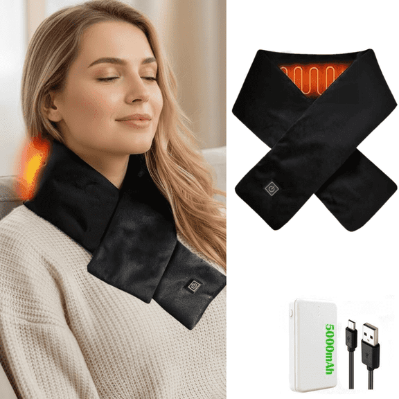 AYAMAYA Electric Heated Scarf, USB Rechargeable Neck Heating Pad 3 Heating Levels Winter Warmer Wrap Shawl for Men Women, Black
