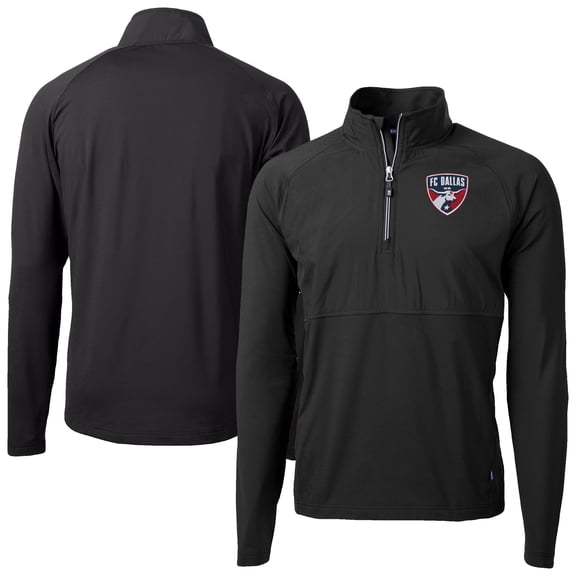 Men's-Cutter & Buck  Black FC Dallas Adapt Eco Knit Hybrid Recycled Quarter-Zip Pullover Top