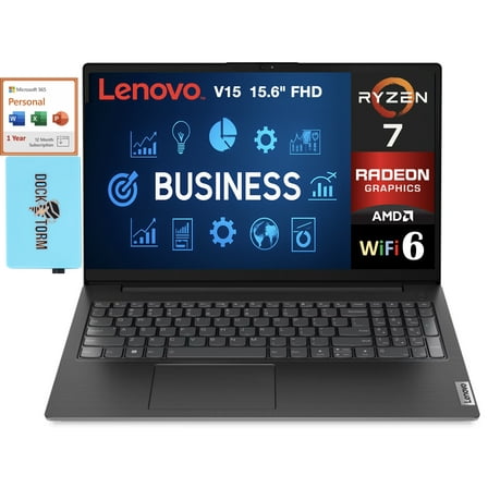 Lenovo V15 Business Laptop 15.6in FHD Display (AMD Ryzen 7 7730U, 16GB DDR4, 512GB PCIe SSD, AMD Radeon, WiFi 6, Webcam, Bluetooth 5.2, Win 11 Home) w/Microsoft 365 Personal , DKZ USB Port Expander