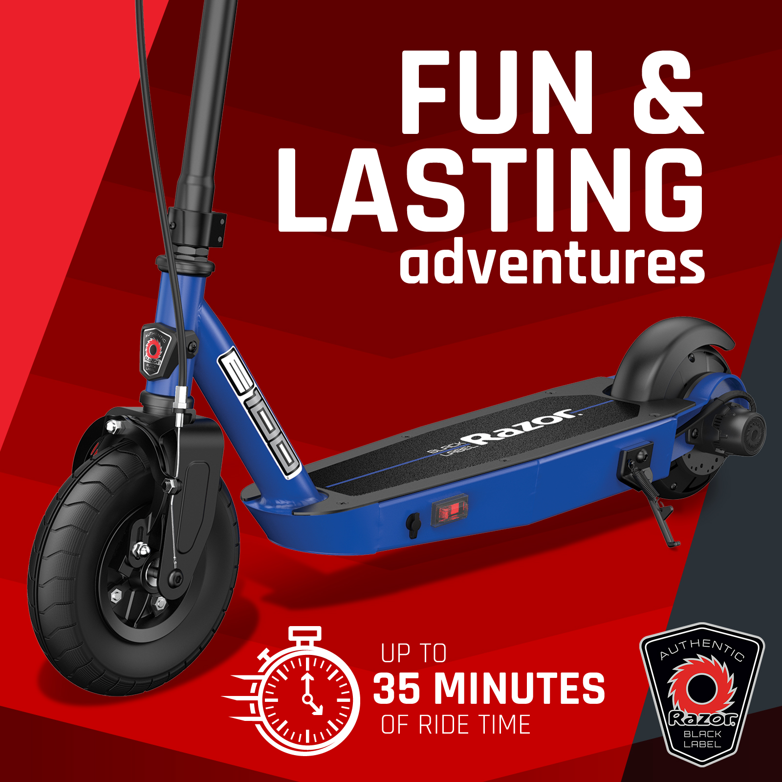 Razor Black Label E100 Electric Scooter – Blue, up to 10 mph, 8" Pneumatic Front Tire, for Kids Ages 8+ - image 8 of 14
