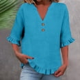 thumbnail image 2 of RMGVDSD Womens Summer Tops 3/4 Sleeve V Neck Button Down Shirts Ruffled Hem Solid Color Casual Basic Shirt Everyday Comfort Tees Casual Loose Blouses, 2 of 7