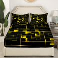 thumbnail image 4 of YST Geometric Neon Square Bed Sheets, Stereoscopic Geometry Sheet Set King Size Yellow Black Neon Lights Sheets Modern Abstract Grid Bedding Set For Kids Teens Adult Women Bedroom, 4 of 6